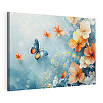 Tableaux Papillons et fleurs sur fond bleu