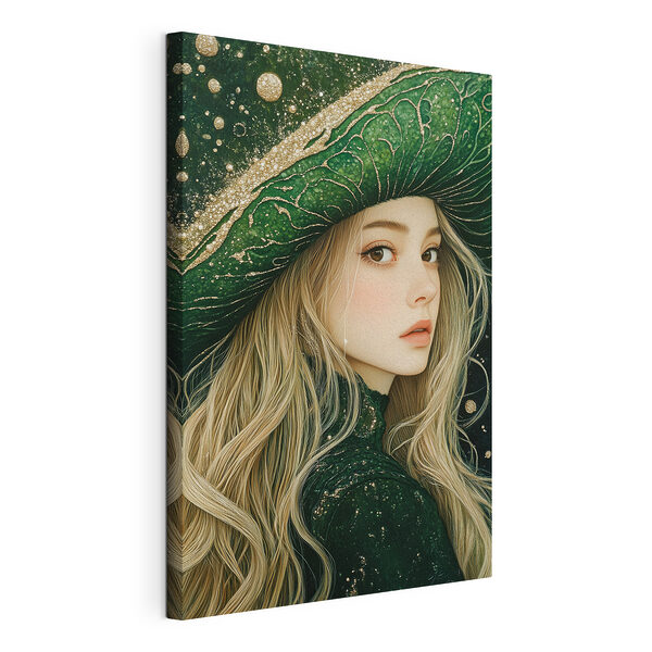 Tableaux Femme portant un chapeau vert