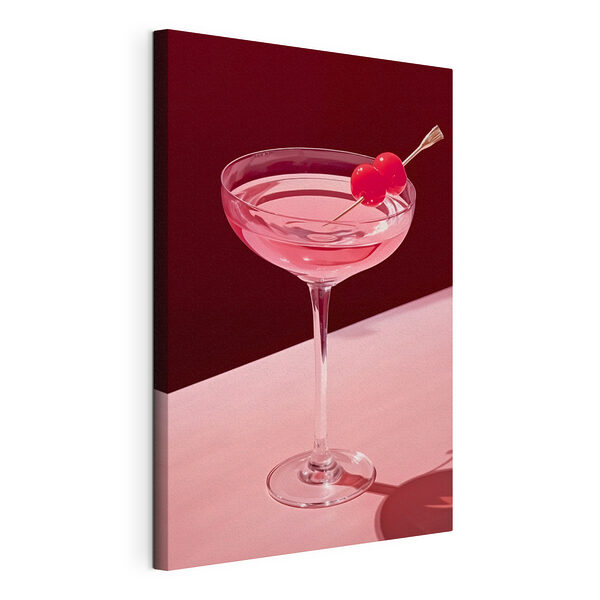Verre avec un liquide rose et deux cerises dessus Tableaux Verre avec un liquide rose et deux cerises dessus