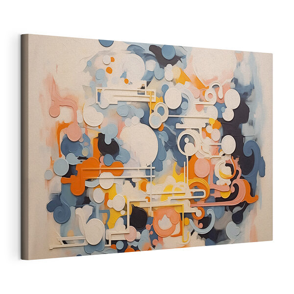 Œuvre d'art colorée avec des lignes et des cercles blancs Tableaux Œuvre d'art colorée avec des lignes et des cercles blancs