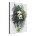Tableaux Femme avec des feuilles vertes sur le visage