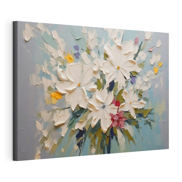 Tableaux Peinture de fleurs sur une surface bleue