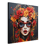 Tableaux Femme avec des fleurs dans les cheveux et des lunettes