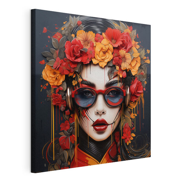 Femme avec des fleurs dans les cheveux et des lunettes Tableaux Femme avec des fleurs dans les cheveux et des lunettes