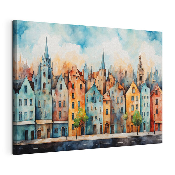 Tableaux Aquarelle d'une rangée de bâtiments