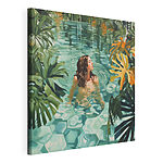 Tableaux Femme dans une piscine entourée de plantes