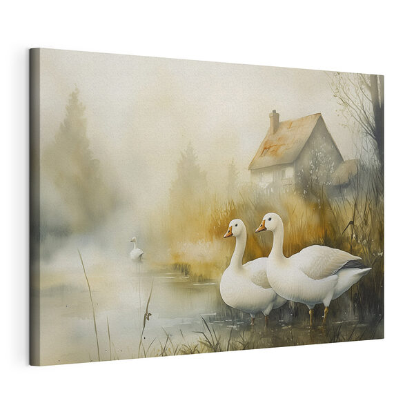 Aquarelle d'oies dans un étang Tableaux Aquarelle d'oies dans un étang