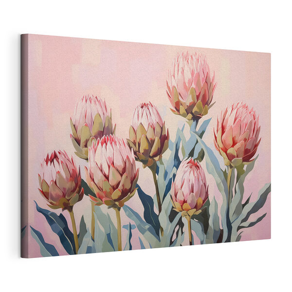 Tableaux Peinture de fleurs sur fond rose