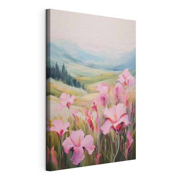 Tableaux Peinture de fleurs roses dans un champ