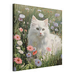 Tableaux Chat blanc dans un champ de fleurs
