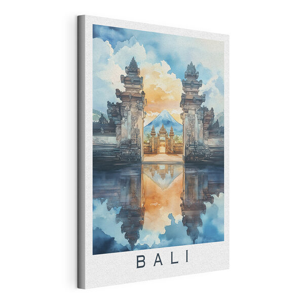 Tableaux Peinture à l'aquarelle d'un temple avec une montagne en arrière-plan