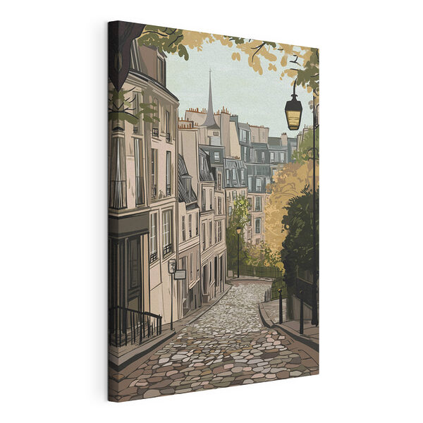 Rue avec des bâtiments et un lampadaire Tableaux Rue avec des bâtiments et un lampadaire