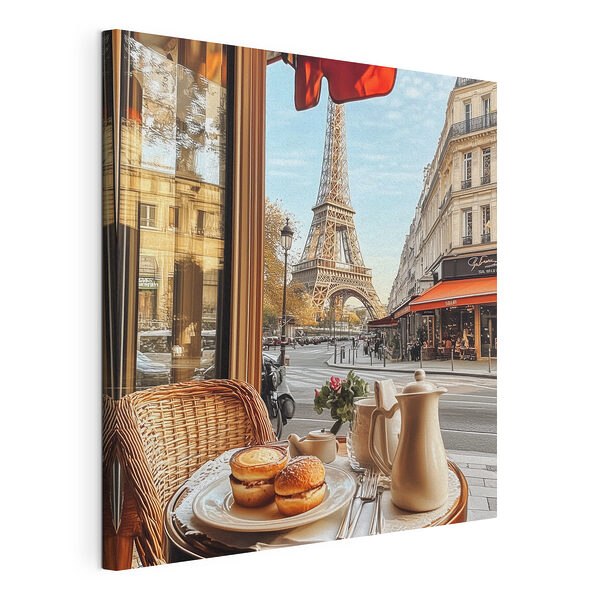 Table avec de la nourriture et une table avec une tour à l'arrière-plan Tableaux Table avec de la nourriture et une table avec une tour à l'arrière-plan