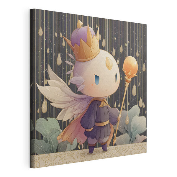 Dessin humoristique d'un petit ange avec des ailes et une couronne tenant un bâton Tableaux Dessin humoristique d'un petit ange avec des ailes et une couronne tenant un bâton