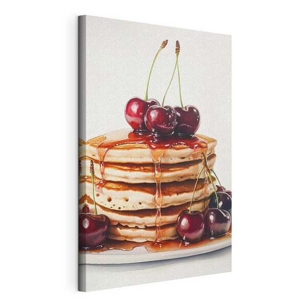 Pile de crêpes avec des cerises sur le dessus Tableaux Pile de crêpes avec des cerises sur le dessus