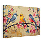 Tableaux Groupe d'oiseaux sur une branche avec des fleurs