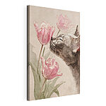 Tableaux Un chat qui renifle des fleurs