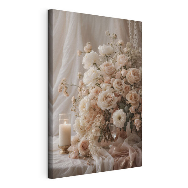 Tableaux Un vase de fleurs et une bougie