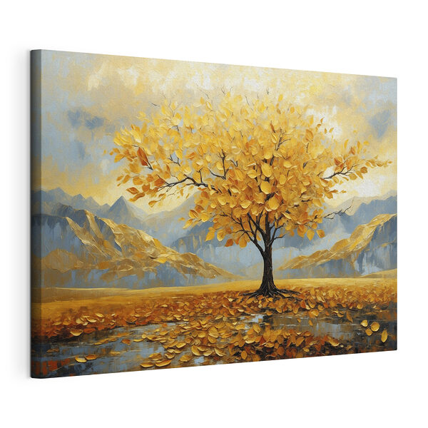 Arbre aux feuilles jaunes dans un champ Tableaux Arbre aux feuilles jaunes dans un champ