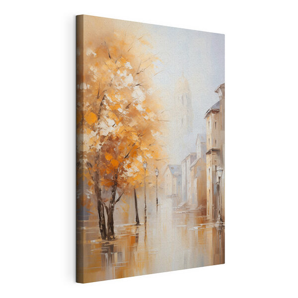 Peinture représentant une rue avec des arbres et des bâtiments en arrière-plan Tableaux Peinture représentant une rue avec des arbres et des bâtiments en arrière-plan