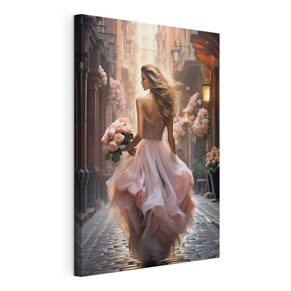Une femme en robe tenant des fleurs Tableaux Une femme en robe tenant des fleurs
