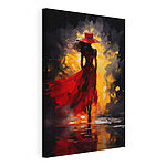 Tableaux Tableau représentant une femme vêtue d'une robe rouge et d'un chapeau
