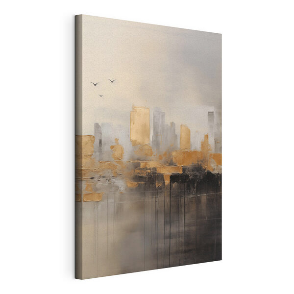 Tableaux Tableau représentant une ville avec des oiseaux volant dans le ciel