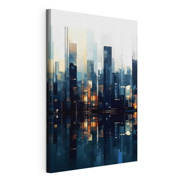 Silhouette de la ville avec les lumières se reflétant dans l'eau Tableaux Silhouette de la ville avec les lumières se reflétant dans l'eau