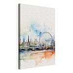 Tableaux Aquarelle représentant une ville avec une grande roue et un pont