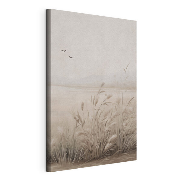 Tableau représentant un champ d'herbe et des oiseaux volant dans le ciel Tableaux Tableau représentant un champ d'herbe et des oiseaux volant dans le ciel