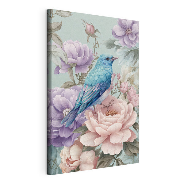 Un oiseau bleu perché sur une fleur Tableaux Un oiseau bleu perché sur une fleur