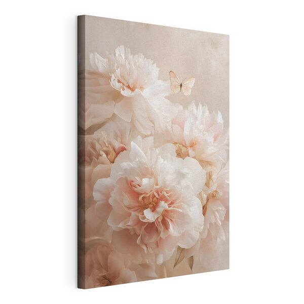 Tableaux Papillon volant au-dessus d'un bouquet de fleurs blanches