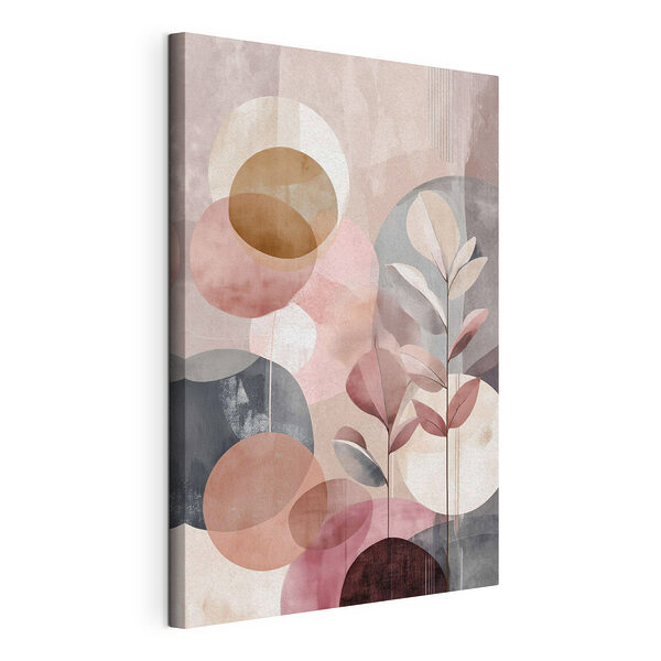 Peinture représentant une plante avec des feuilles et des cercles Tableaux Peinture représentant une plante avec des feuilles et des cercles