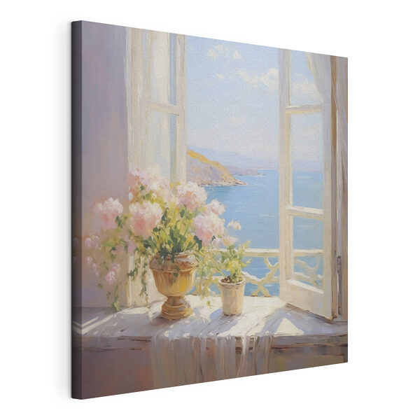 Tableaux Peinture représentant des fleurs sur un rebord de fenêtre