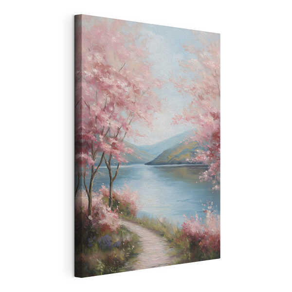Tableaux Tableau représentant un lac parsemé de fleurs roses