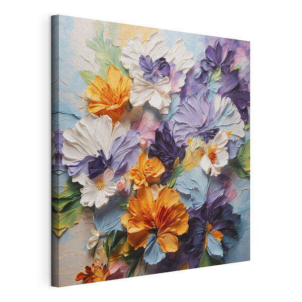 Peinture représentant des fleurs sur un fond bleu Tableaux Peinture représentant des fleurs sur un fond bleu