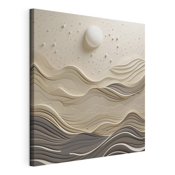 Un papier blanc découpé en forme de vagues et d'un soleil blanc Tableaux Un papier blanc découpé en forme de vagues et d'un soleil blanc