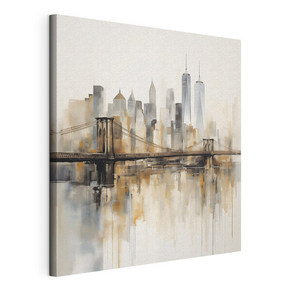 Un pont au-dessus de l'eau, avec la silhouette de la ville en arrière-plan Tableaux Un pont au-dessus de l'eau, avec la silhouette de la ville en arrière-plan