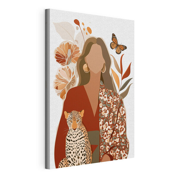 Tableaux Femme avec un léopard et des papillons