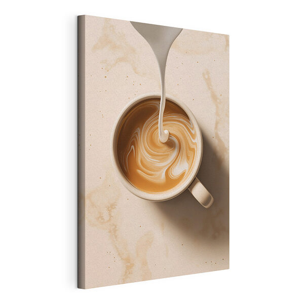 Une tasse de café dans laquelle on verse du lait Tableaux Une tasse de café dans laquelle on verse du lait