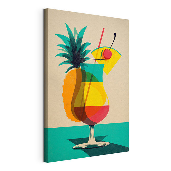Cocktail coloré avec un ananas et une paille Tableaux Cocktail coloré avec un ananas et une paille
