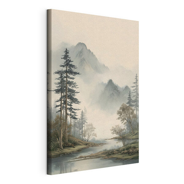 Tableaux Paysage fluvial avec des arbres et des montagnes