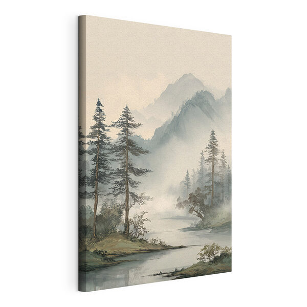 Une rivière avec des arbres et des montagnes en arrière-plan Tableaux Une rivière avec des arbres et des montagnes en arrière-plan