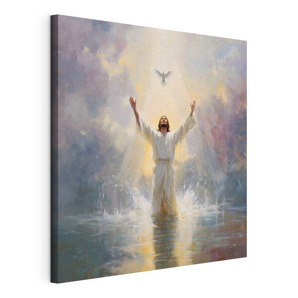Tableaux Un homme vêtu d'une robe blanche, debout dans l'eau, les bras tendus