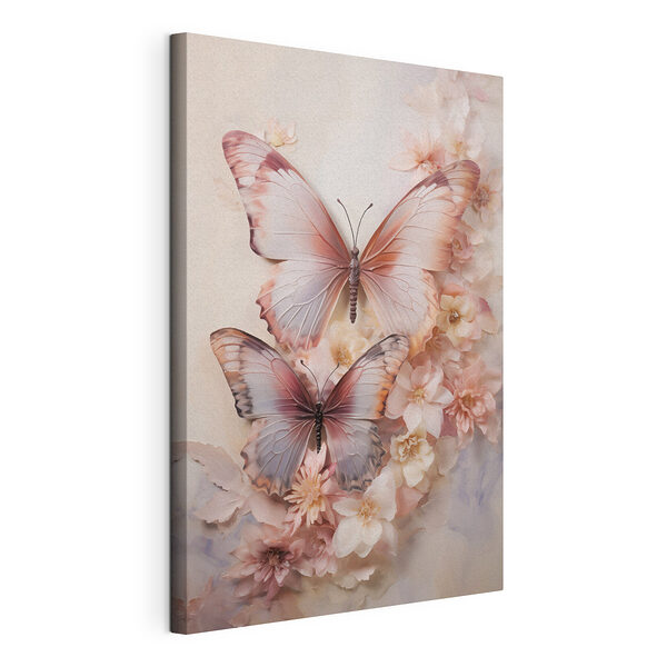 Des papillons sur un mur orné de fleurs Tableaux Des papillons sur un mur orné de fleurs