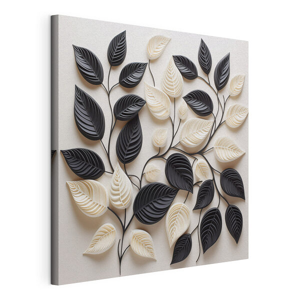 Des feuilles noires et blanches sur un fond blanc Tableaux Des feuilles noires et blanches sur un fond blanc