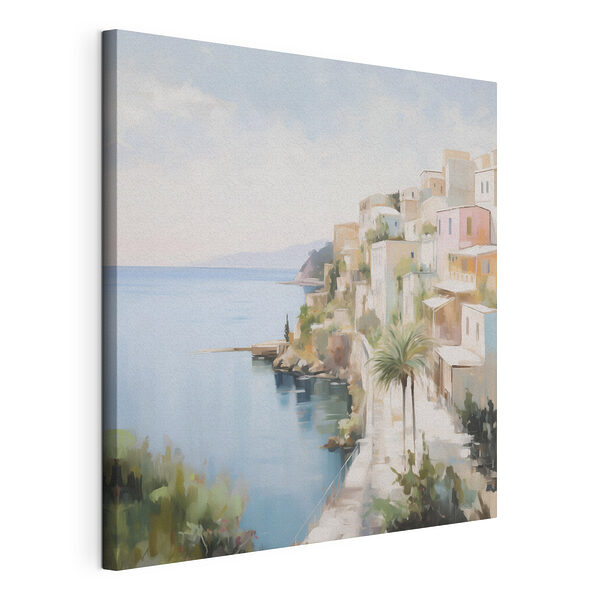 Tableaux Aquarelle représentant une ville au bord de la mer