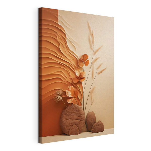 Mur marron et blanc orné de vagues et de fleurs marron et blanches Tableaux Mur marron et blanc orné de vagues et de fleurs marron et blanches
