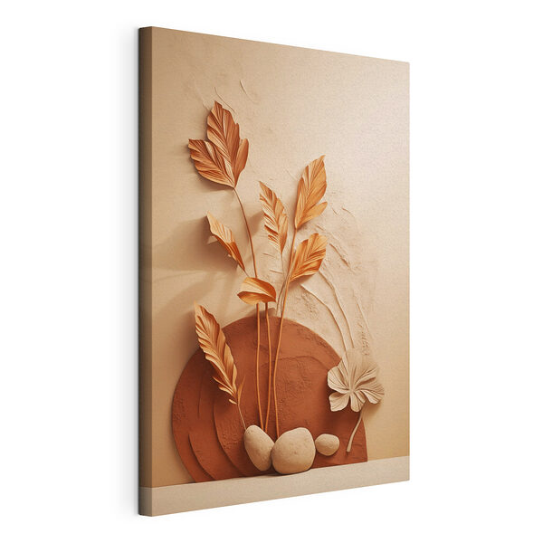 Des feuilles brunes et blanches sur une surface brune Tableaux Des feuilles brunes et blanches sur une surface brune
