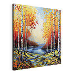 Tableaux Tableau représentant une rivière avec des arbres et des feuilles